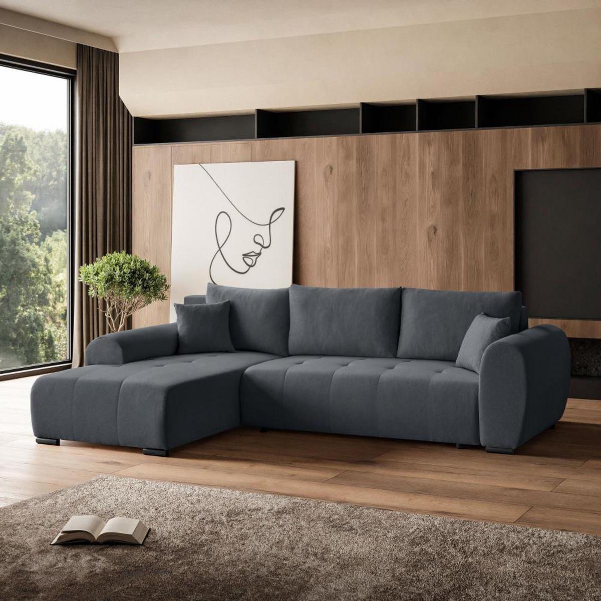 ECKSCHLAFSOFA Diana mt Bettkasten dunkelgrau links - Dunkelgrau/Schwarz, Textil (255/175cm) - Beautysofa