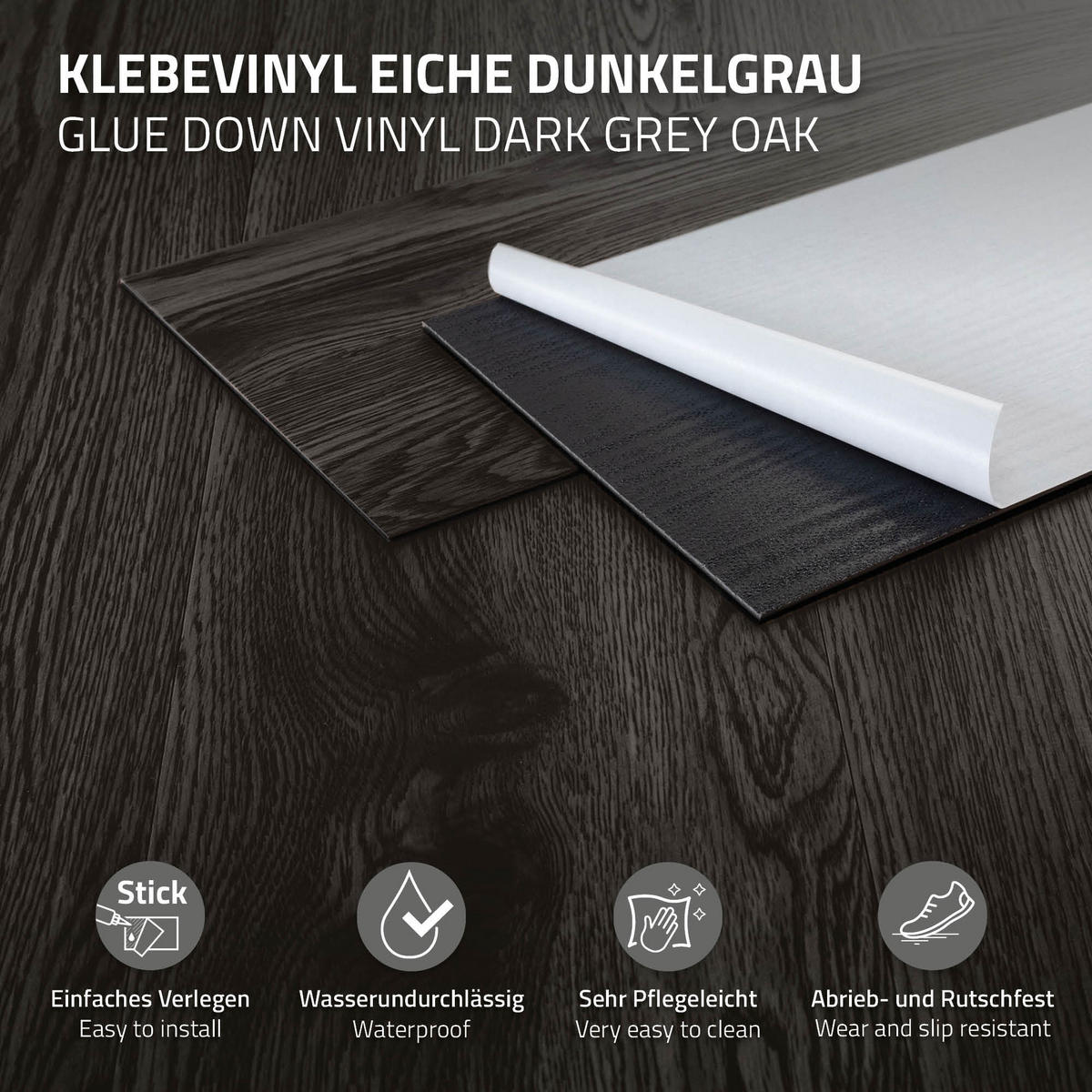 VINYLBODEN selbstklebend 11,15m²/80 Dielen Eiche dunkelgrau - Dunkelgrau, Kunststoff (91.5/15.3/0.2cm) - ML-DESIGN