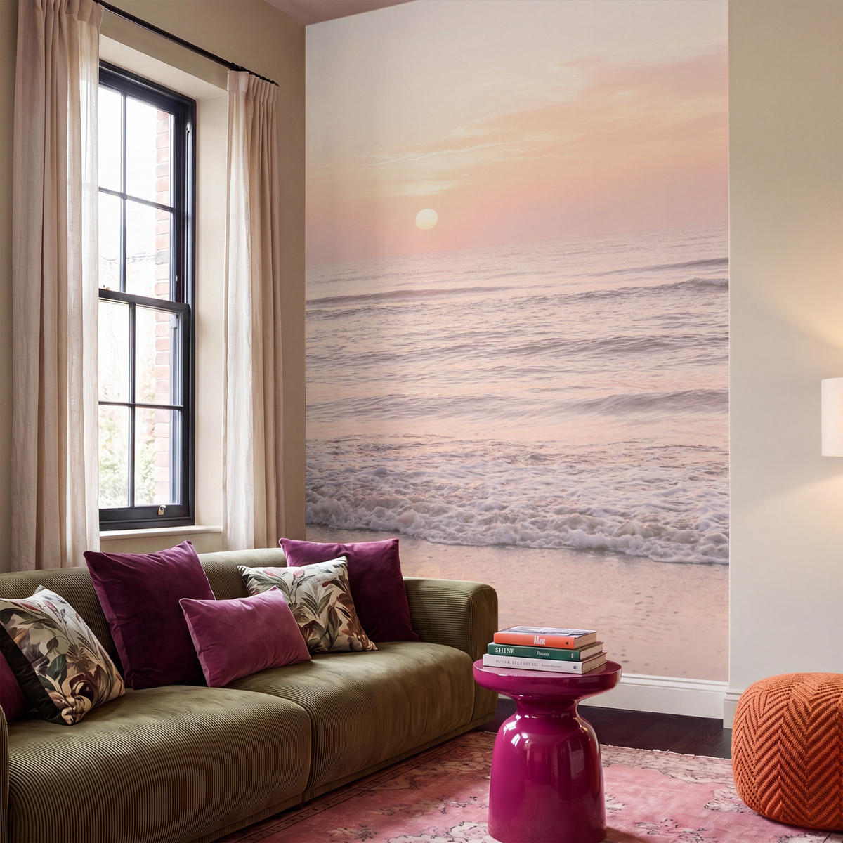 TAPETE - Sonne - Strand - Rosa - 160x280 cm - Hellrosa, Papier (160/280cm) - OnlyWow