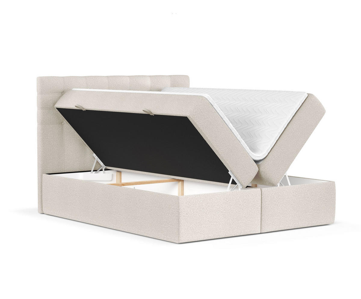 BOXBETT Sansa Beige 120/200 cm mit Taschenmatratze und Topper - Beige/Schwarz, Holz/Holzwerkstoff (120/200cm) - Maison de Reve