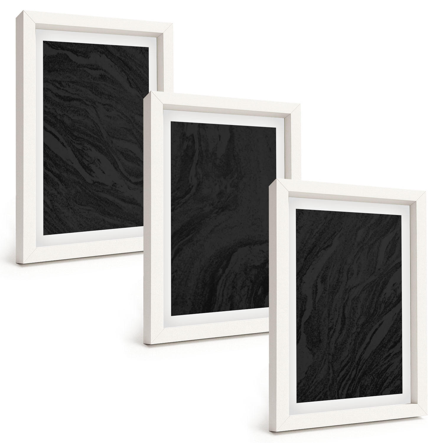 BILDER SET 3er Set - 20x30 cm Weißer Rahmen - Dunkler Marmor, elegante Texturen - Weiß, Kunststoff (20/30cm) - TULUP