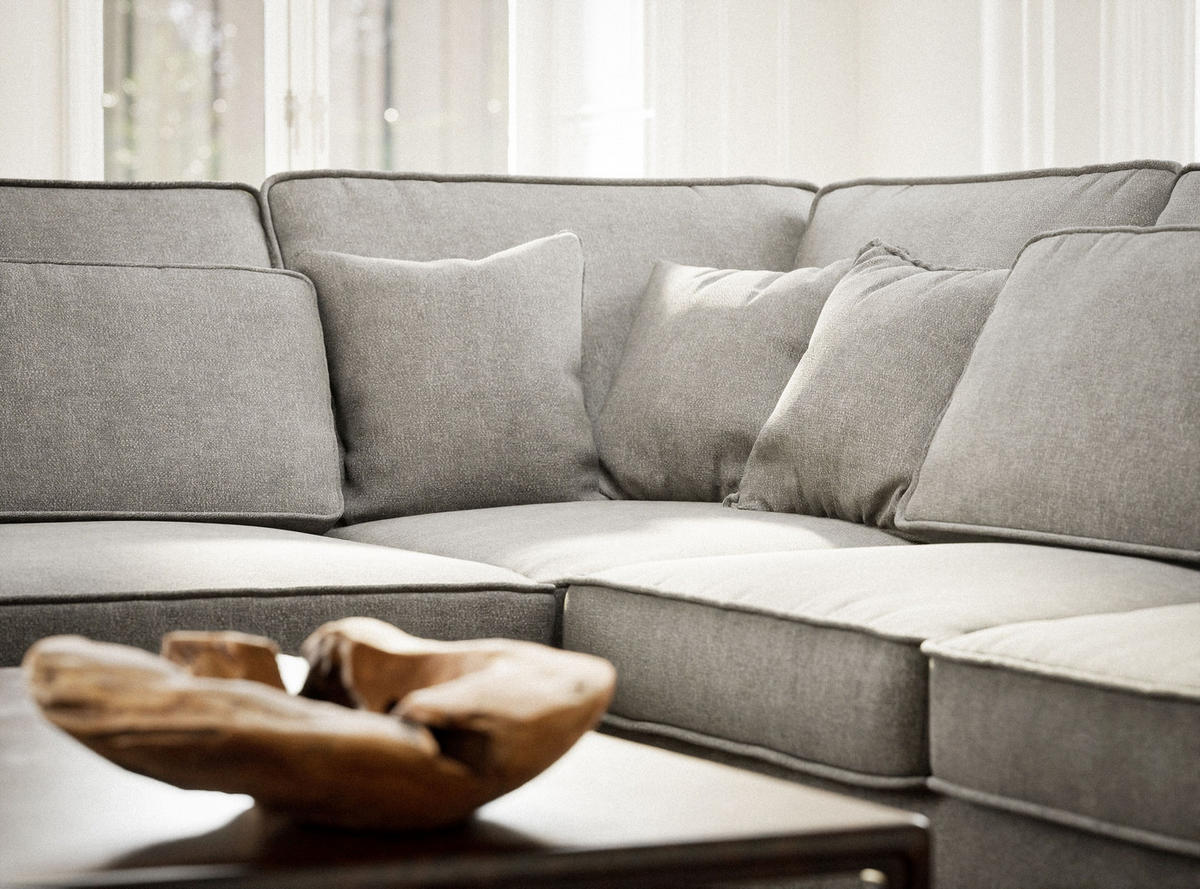 ECKSOFA Kirou Beige grau Chenille-Stoff - Links Seite - Greige/Schwarz, Holz/Holzwerkstoff (225/311cm) - Maison de Reve