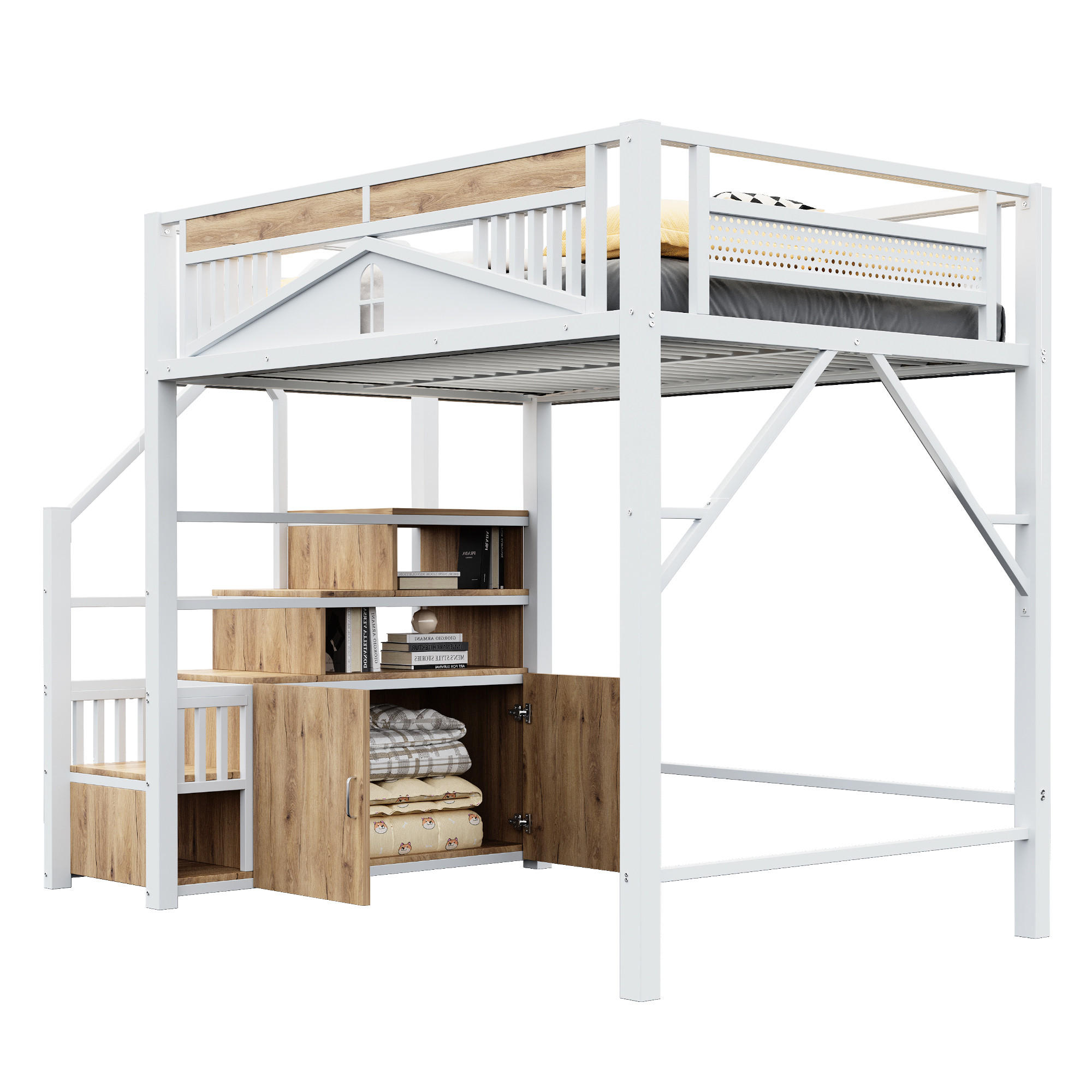 HOCHBETT Metall 140/200 cm weiß mit Sicherheitsgehäuse und Stauraum - Weiß, Metall (140/200cm) - OKWISH