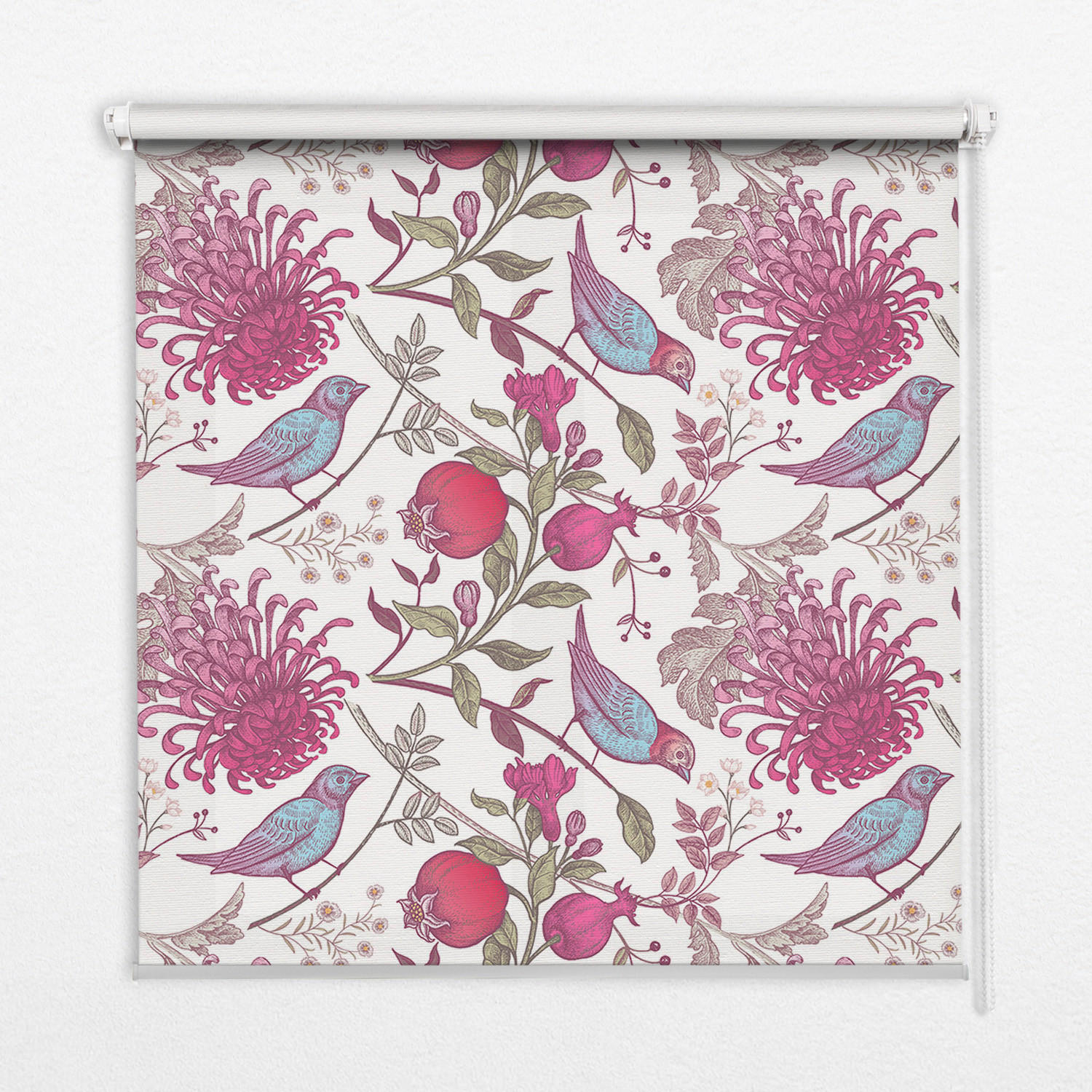INNENROLLO - Fensterrollo - Rollo - 60x140 cm - Bunte Vögel zwischen den Blumen - Rot, Kunststoff (60/140/0.5cm) - TULUP