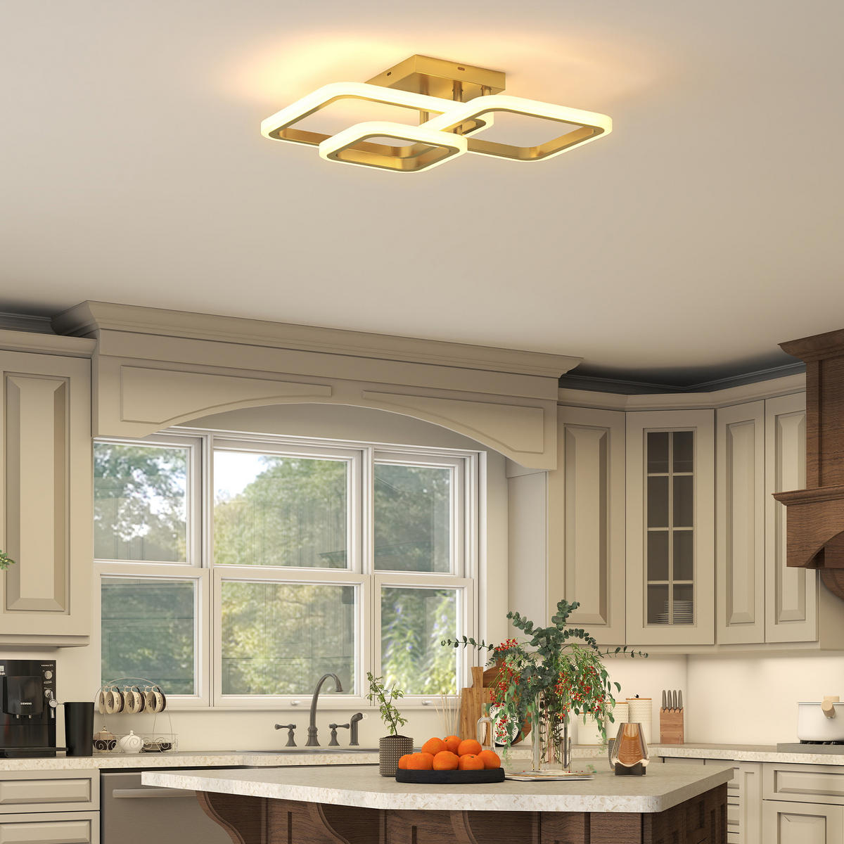 DECKENLEUCHTE LED 40W 4300LM 3500K/4500K/6000K Deckenlampe Wohnzimmerlampe - Goldfarben, Metall (48/46/13cm) - HOMCOM