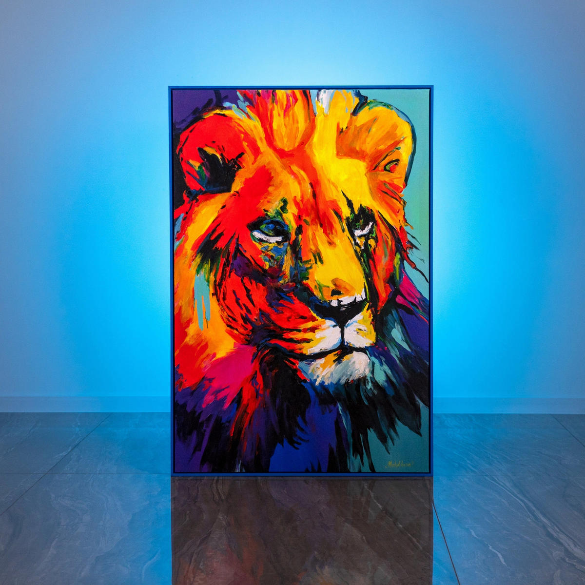 GEMÄLDE Löwengrazie Schattenfugenrahmen Blau 140x100 cm - Blau, Holz (140/100cm) - YS-art gallery