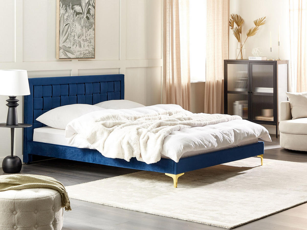 DOPPELBETT 160/200cm Marineblau Limoux - Blau, Textil (160/200cm) - Beliani