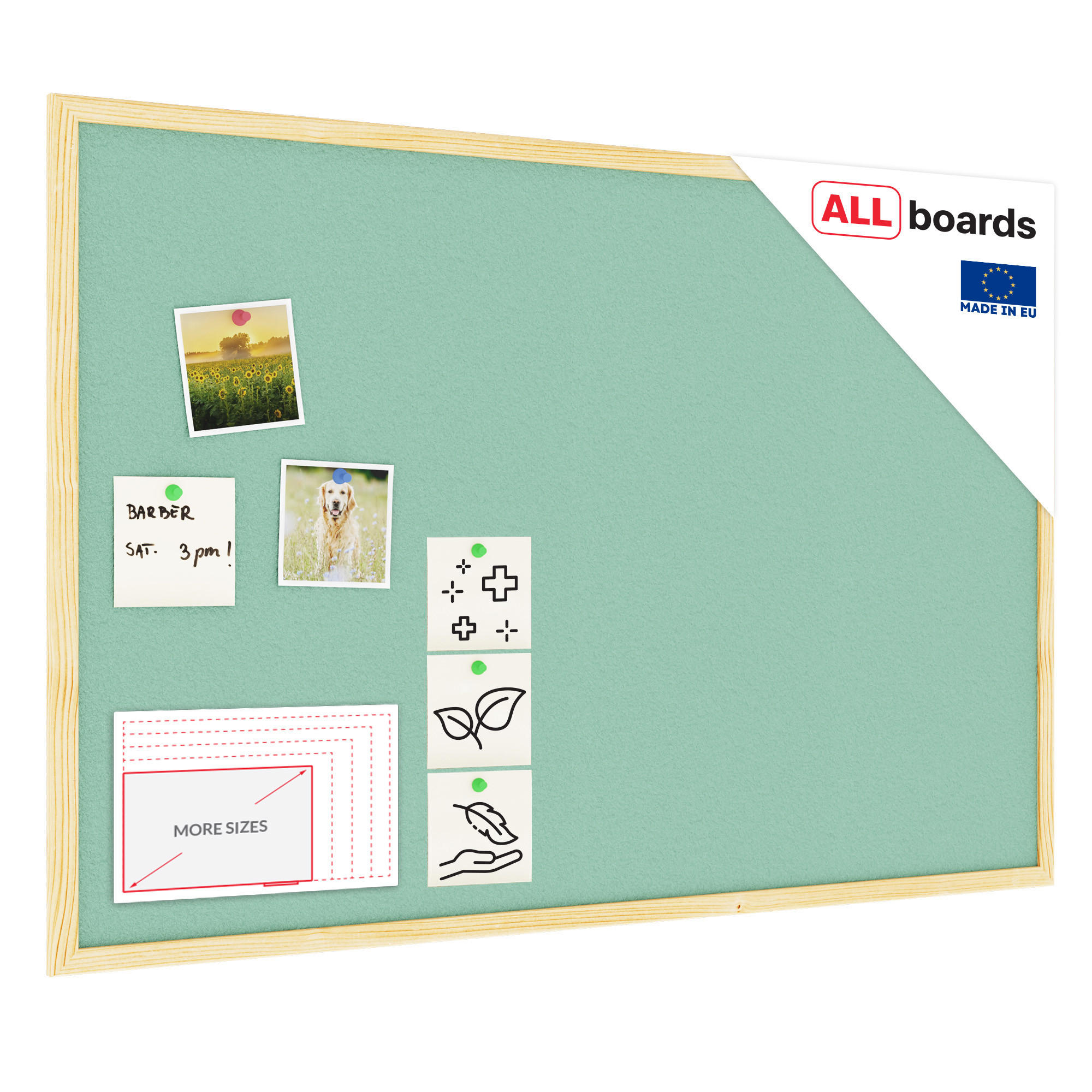 MINT Pinnwand mit Holzrahmen 90x60cm Mint Korktafel - Mintgrün, Holz (90/60/1.5cm) - ALLboards