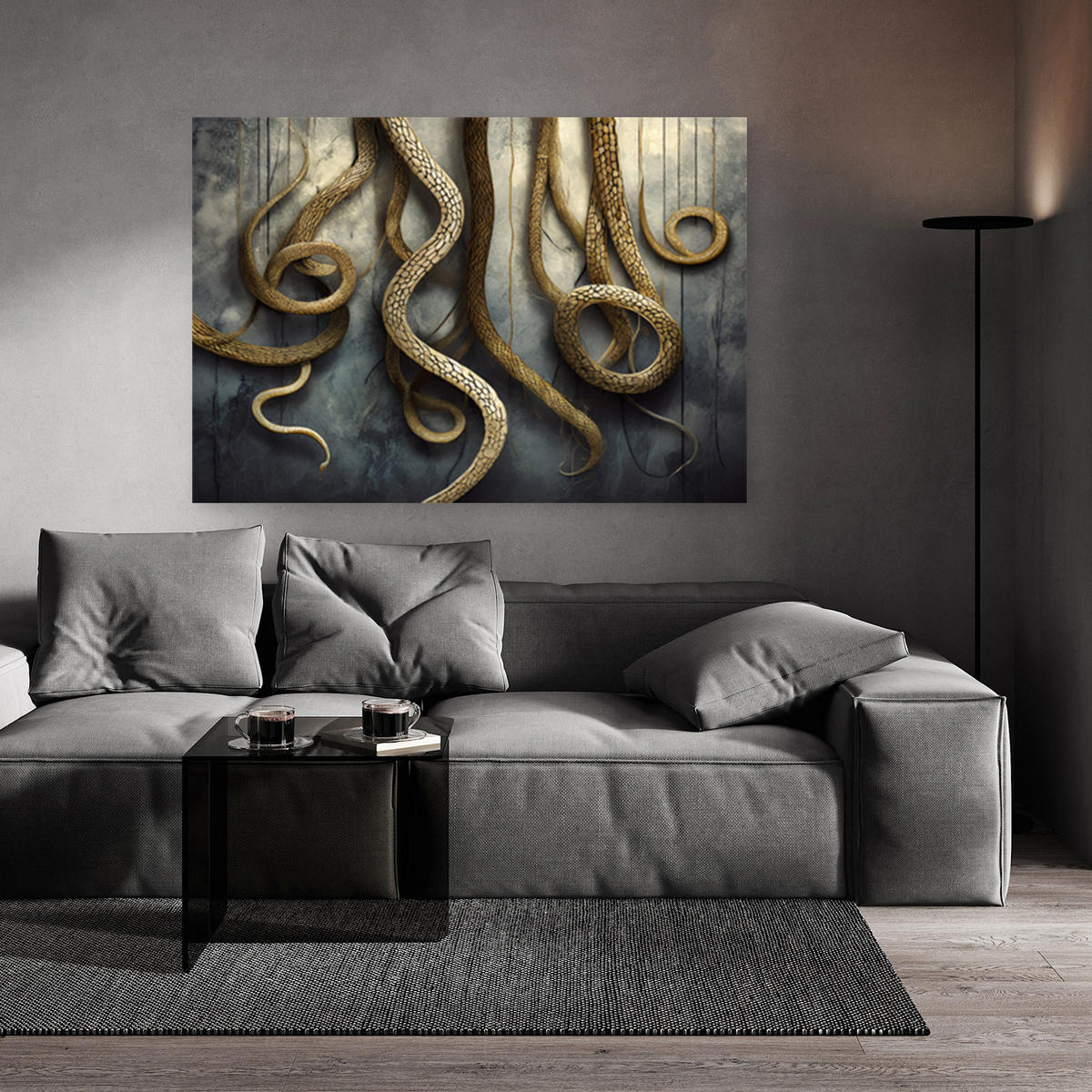 WANDBILD abstrakte goldene schlange - Grau, Textil (60/40cm) - Feeby