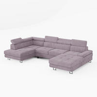 WOHNLANDSCHAFT MARRY Links Hellrosa Velours-Stoff mit Schlaffunktion und zwei Bettkästen - Pink, Holz/Metall (335/90/190cm) - Barchello