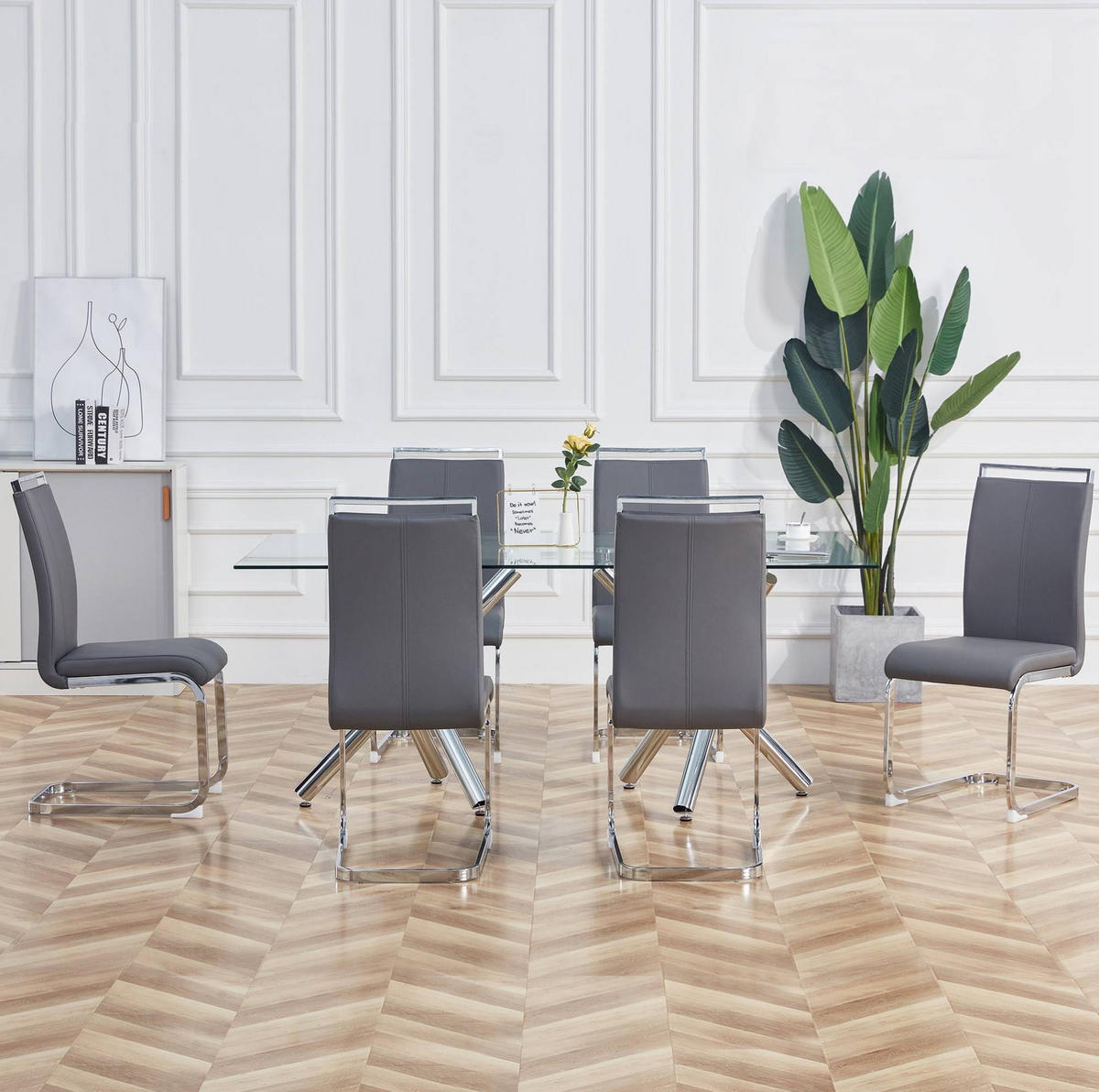 FREISCHWINGER 4er-Set Kunstleder Grau verchromtes Metallgestell - Grau, Metall (42/100/54cm) - Meubliv