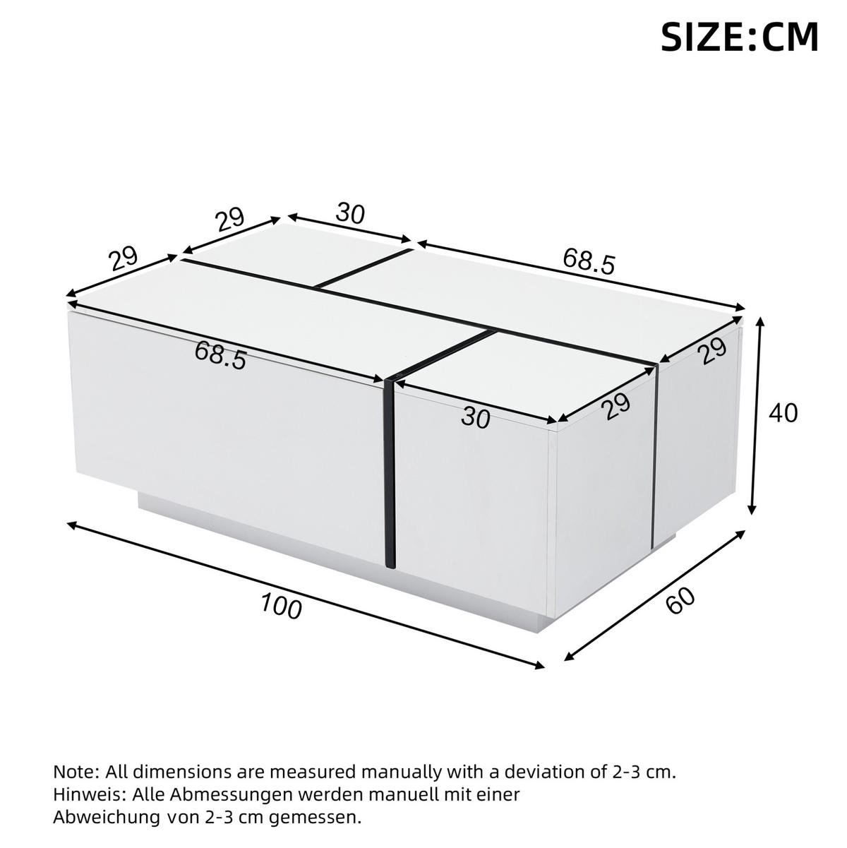 KLUBSKA miza iz iverne plošče, 100/60/40 cm bela/črna, s 4 predali - črna, leseni material (100/60/40cm) - BEAOK