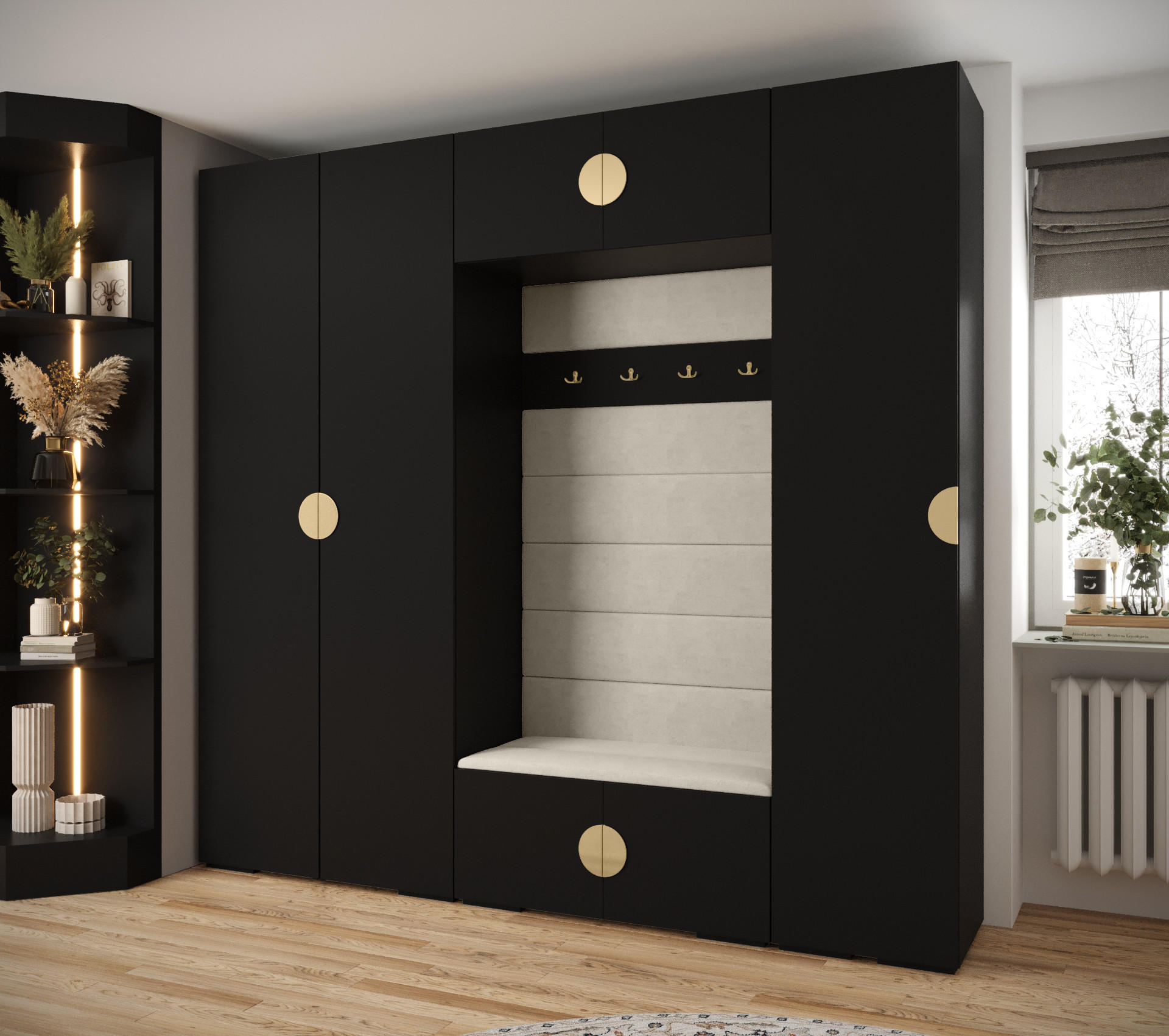 GARDEROBEN-SET 236,7/250/47 - Goldfarben/Schwarz, Holz/Kunststoff (250/236.7/47cm) - Abiks Möbel