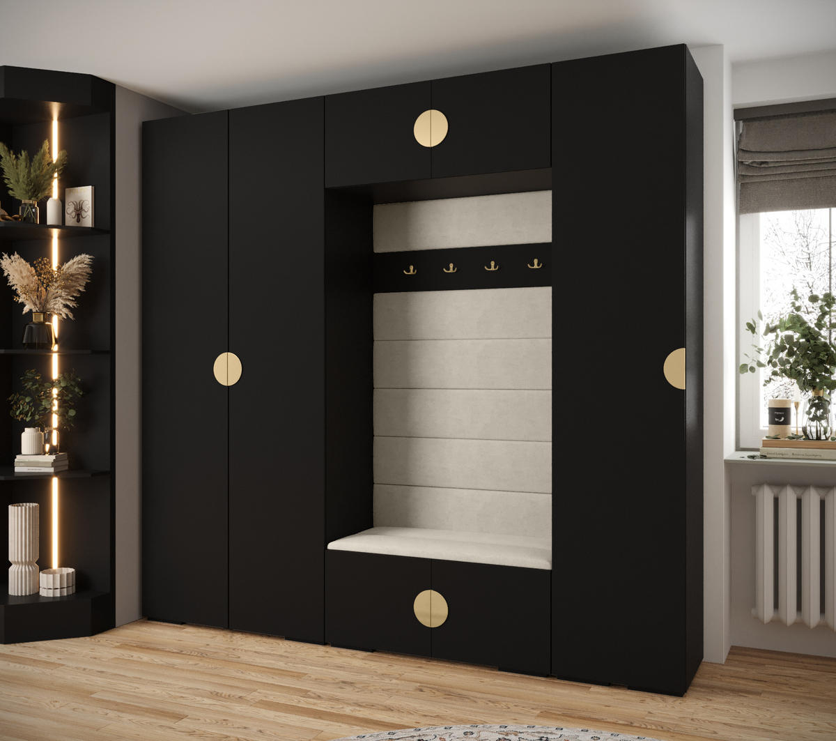 GARDEROBEN-SET 236,7/250/47 - Goldfarben/Schwarz, Holz/Kunststoff (250/236.7/47cm) - Abiks Möbel