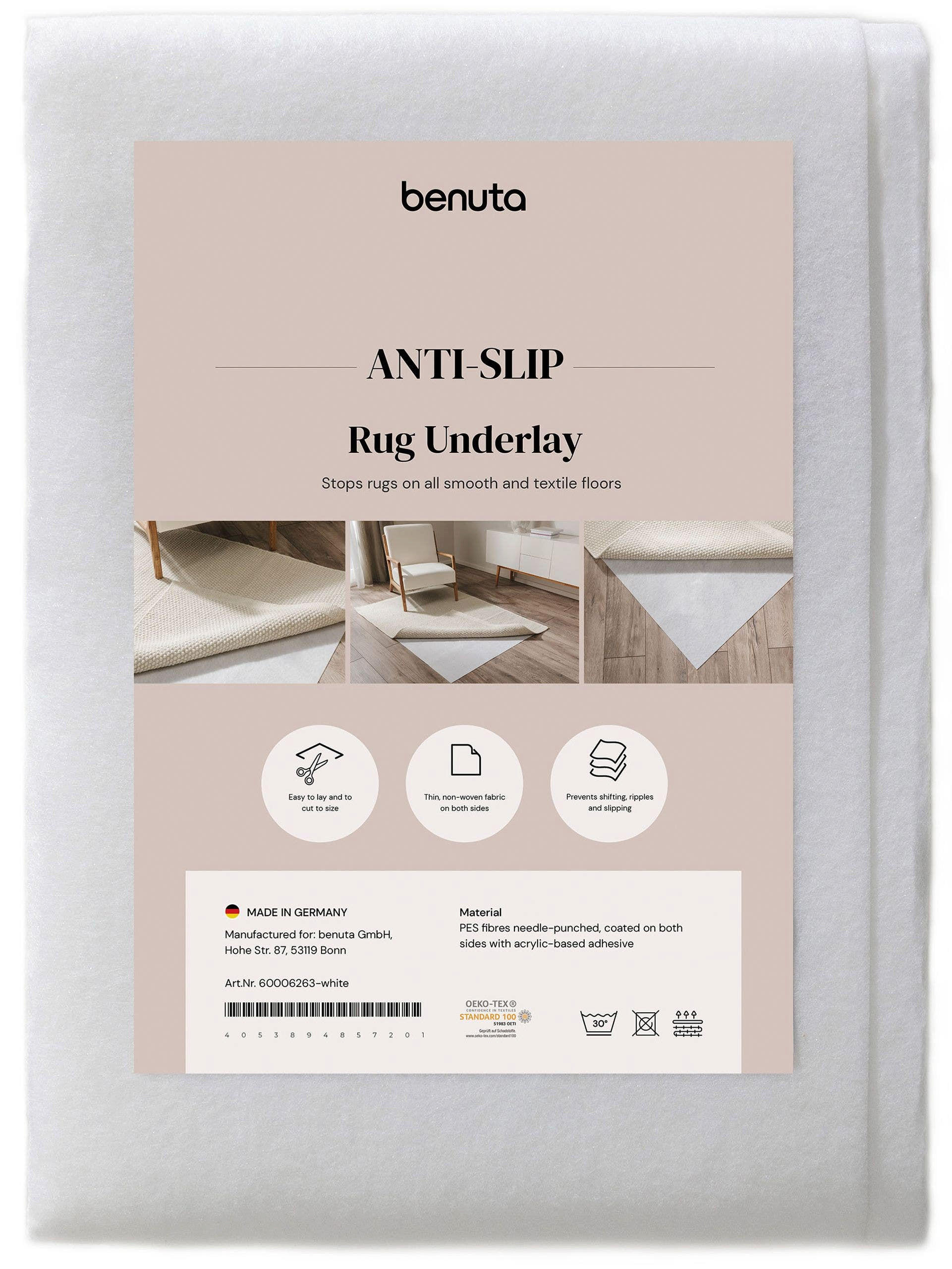 TEPPICHUNTERLAGE Zubehoer Weiß 70x140 cm - Weiß, Textil (70/140cm) - benuta