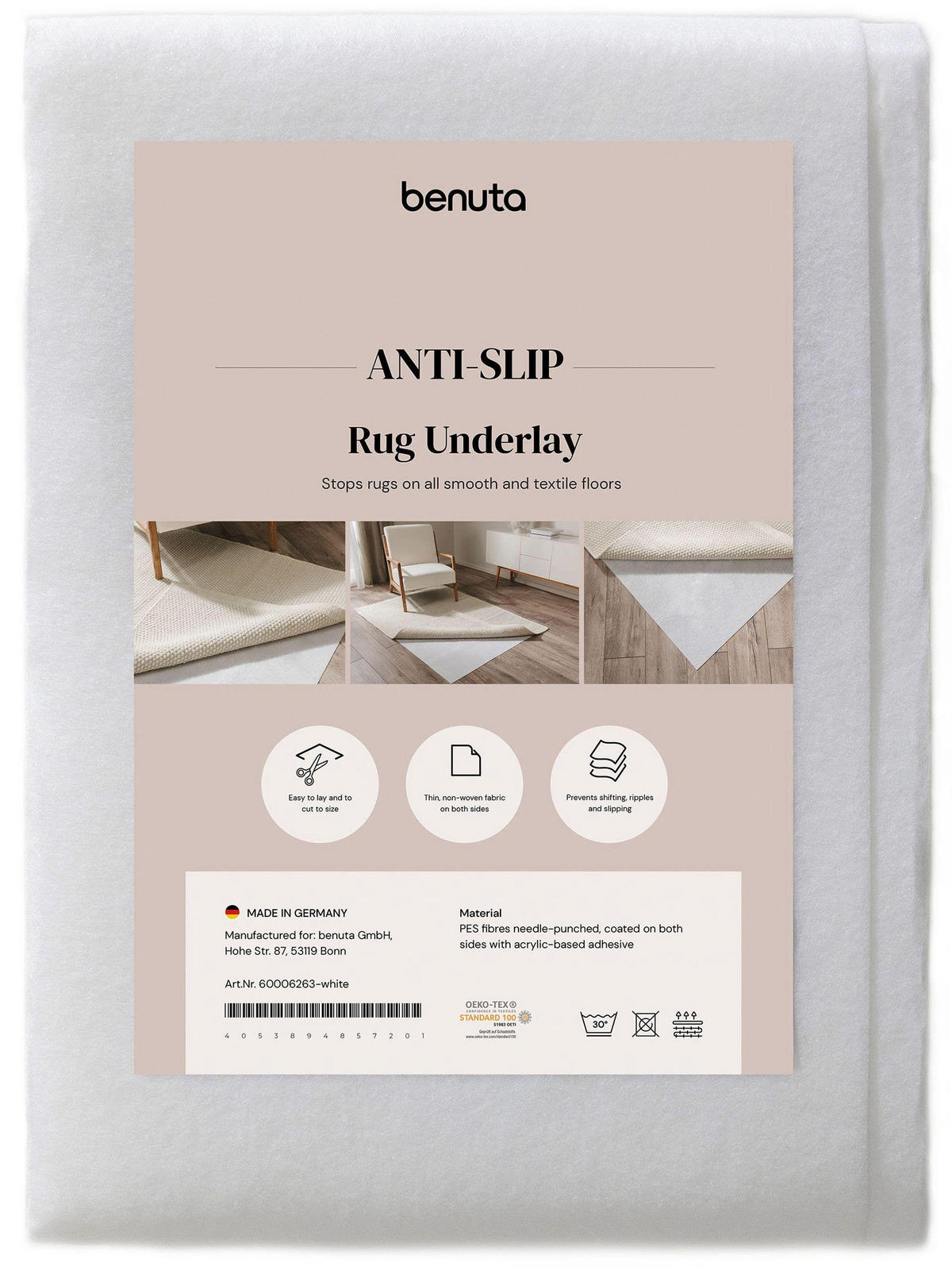 TEPPICHUNTERLAGE Zubehoer Weiß 70x140 cm - Weiß, Textil (70/140cm) - benuta