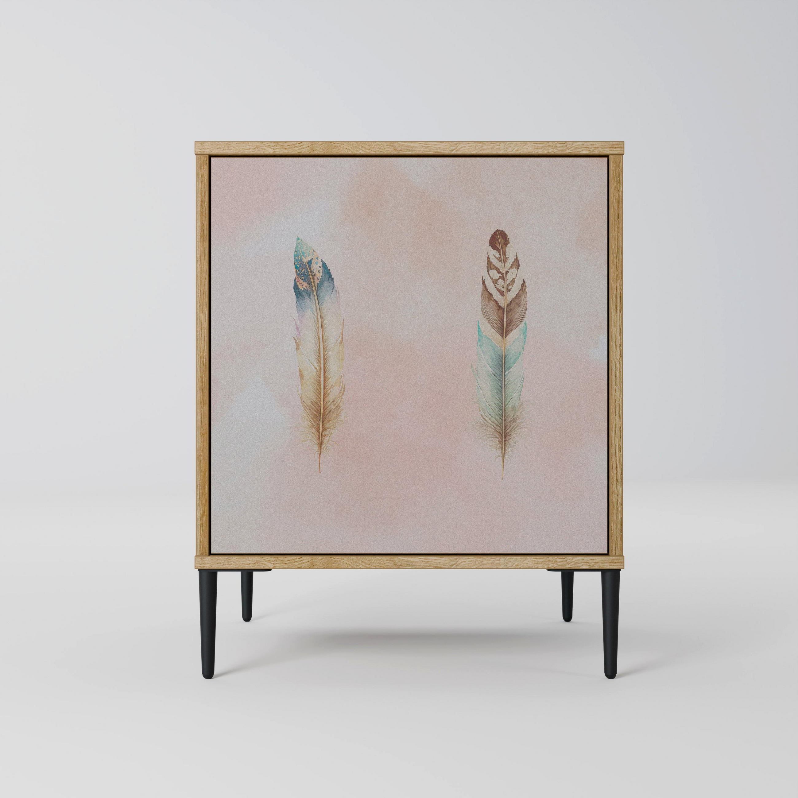 SIDEBOARD THE DELIQUESCE, Eichefarben, 57,5x42x72,5 cm, Schwarze Metallfüße - Eichefarben/Multicolor, Holzwerkstoff/Metall (57.5/72.5/42cm) - SpaceRebels