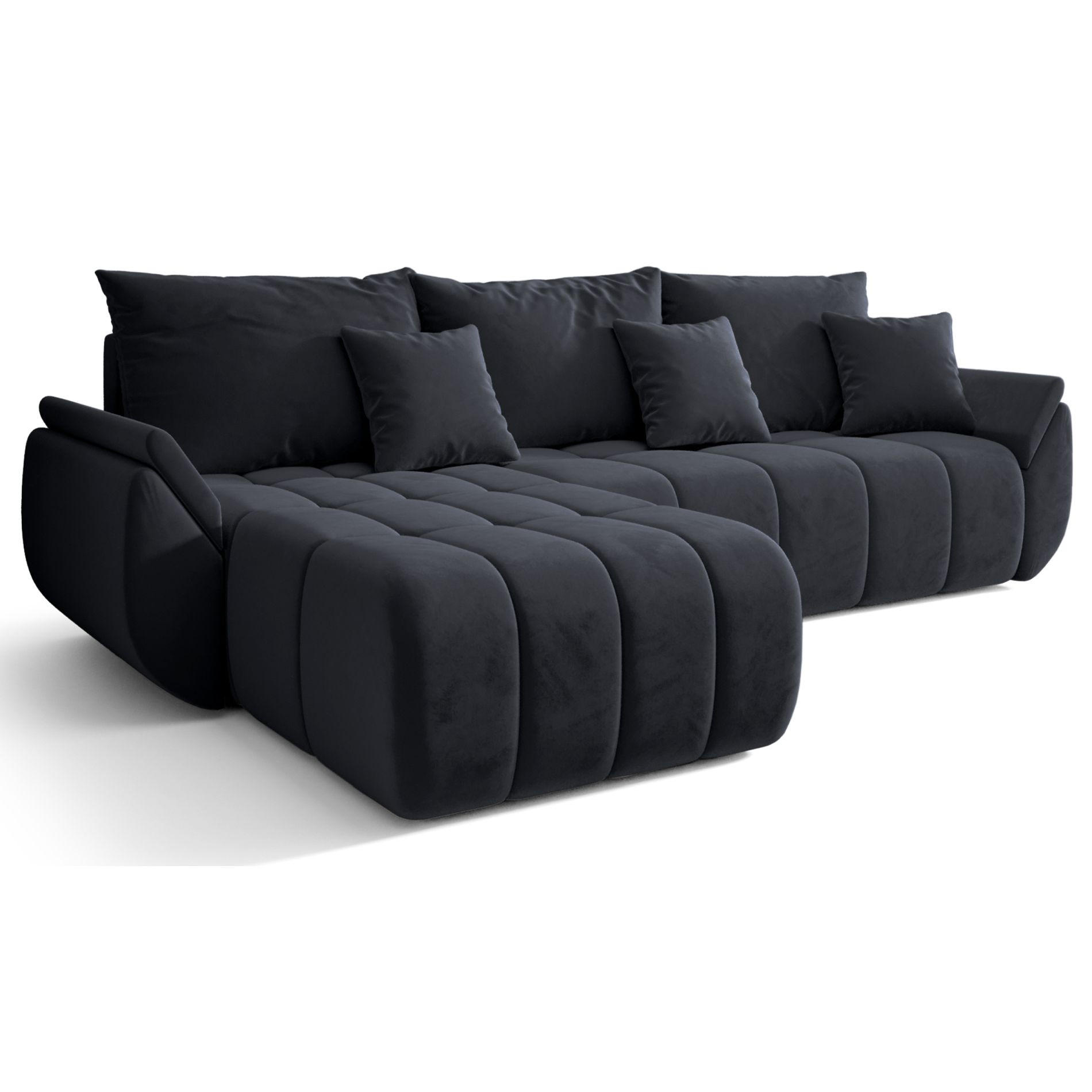 ECKSOFA Romuldi mit Schlaffunktion, Anthrazit Samt, linksseitig - Anthrazit/Schwarz, Kunststoff/Textil (280/185cm) - Selsey