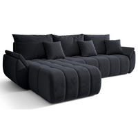 ECKSOFA Romuldi mit Schlaffunktion, Anthrazit Samt, linksseitig - Anthrazit/Schwarz, Kunststoff/Textil (280/185cm) - Selsey