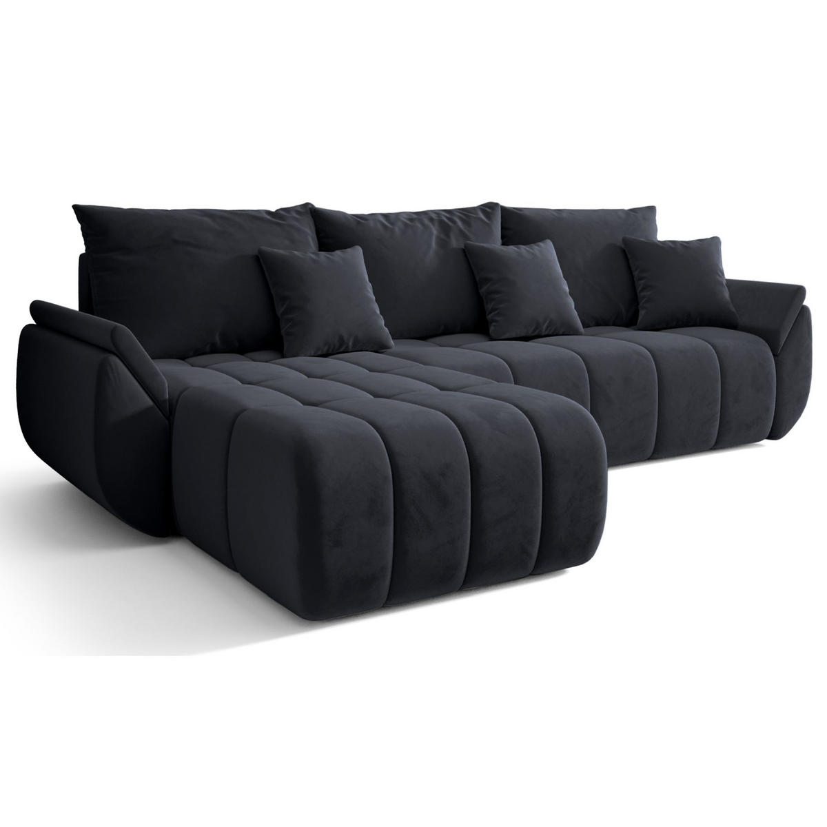ECKSOFA Romuldi mit Schlaffunktion, Anthrazit Samt, linksseitig - Anthrazit/Schwarz, Kunststoff/Textil (280/185cm) - Selsey
