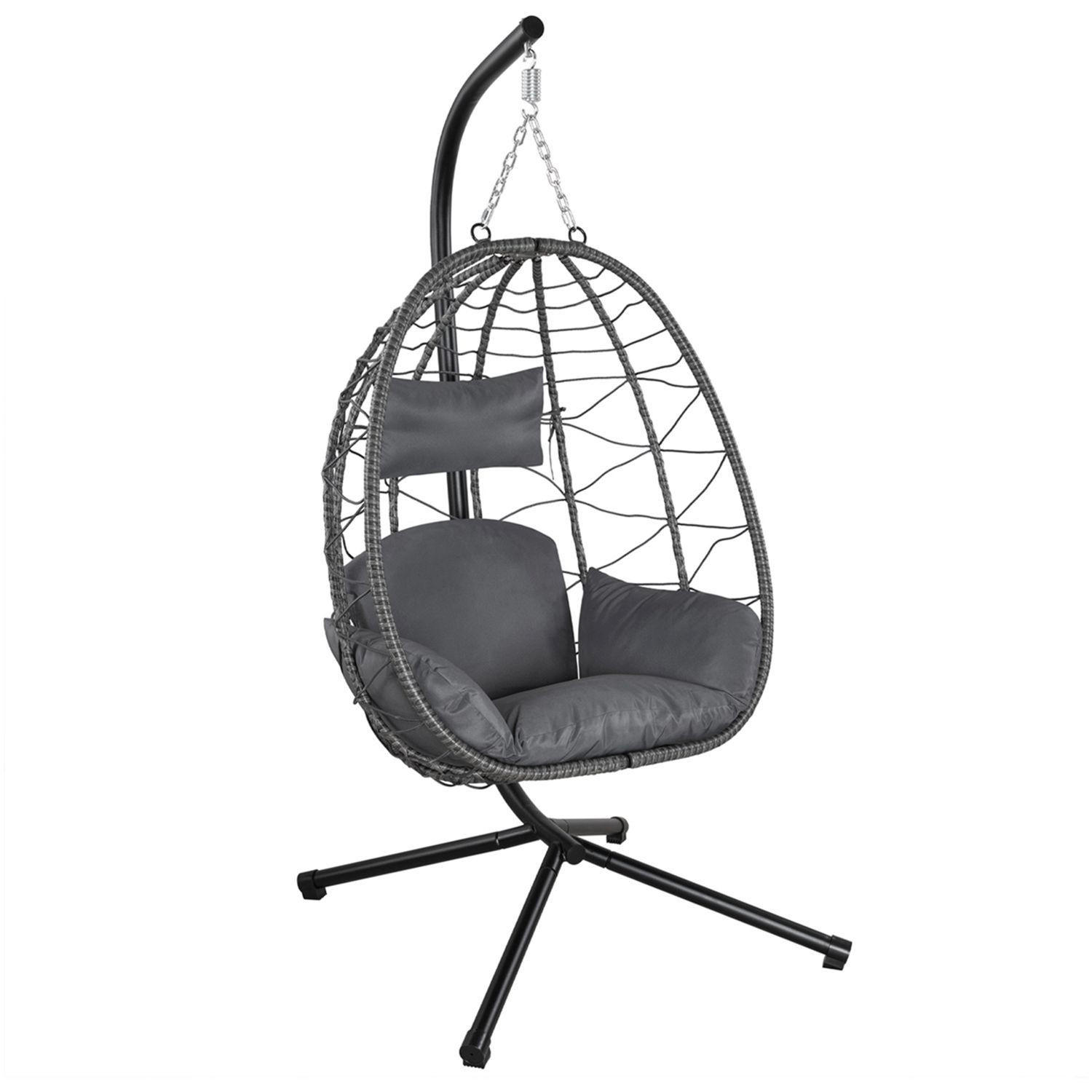 KORBHÄNGESESSEL Aria grau inkl. waschbare Bezüge - Grau, Kunststoff/Metall (95/196/95cm) - Juskys