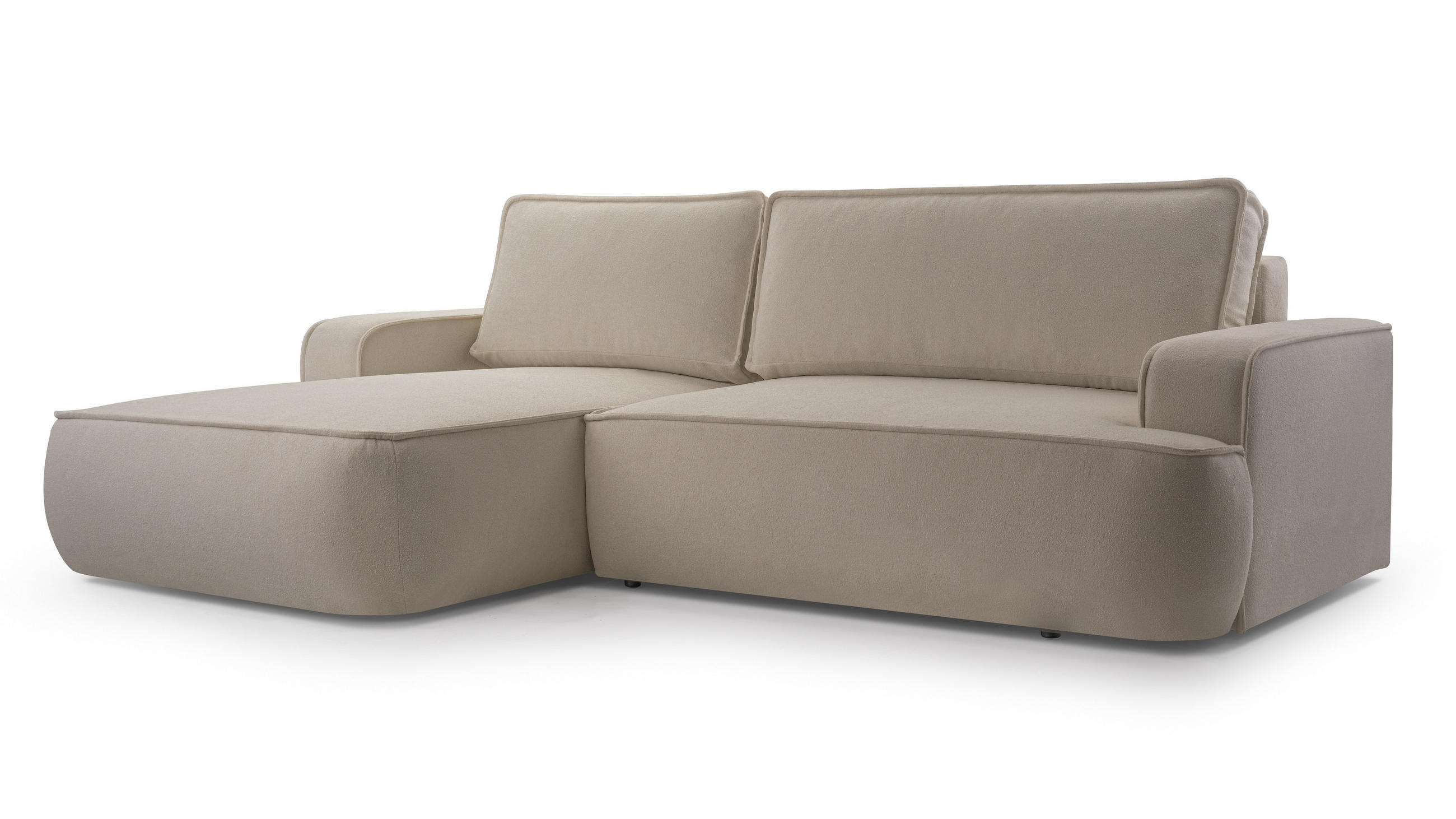ECKSOFA SOLO Beige Boucle-Stoff mit Schlaffunktion - Beige, Holz (260/168cm) - MASSENO