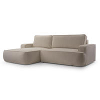 ECKSOFA SOLO Beige Boucle-Stoff mit Schlaffunktion - Beige, Holz (260/168cm) - MASSENO