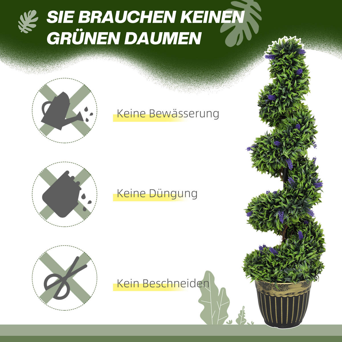 2ER Set Künstlicher Spiralen-Buchsbaum mit Lavendel groß 115cm im Topf - Grün, Kunststoff (115cm) - HOMCOM