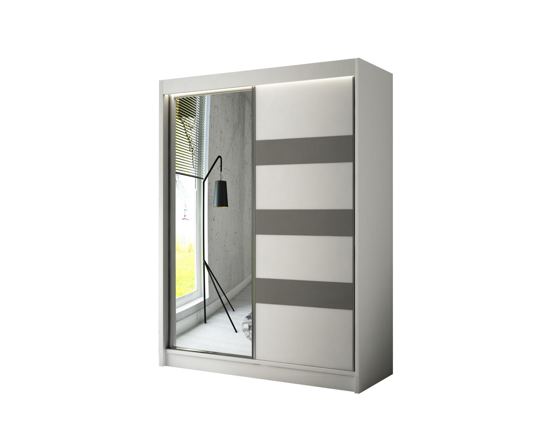 KLEIDERSCHRANK mit Spiegel und Schiebetüren LOSTE - 200 cm Weiß|Grau - Weiß/Grau, Holzwerkstoff (200/215/61cm) - ALTDECOR