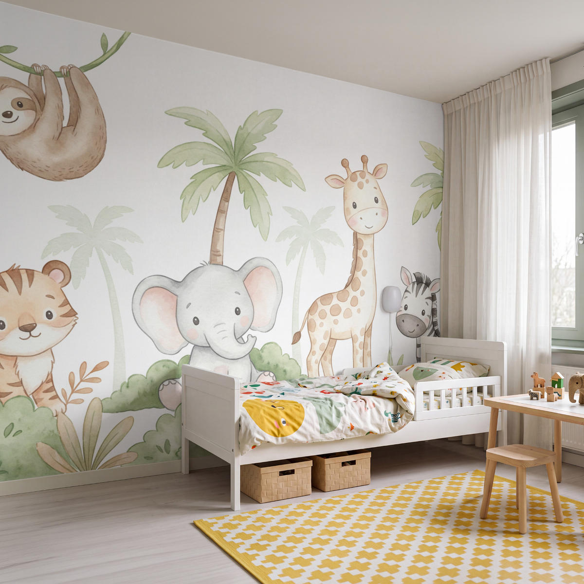 KINDERTAPETE - Tiere - Dschungel - Pastell - 300x220 cm - Weiß, Papier (300/220cm) - OnlyWow