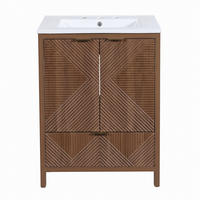 BAD-WASCHTISCHUNTERSCHRANK Walnuss mit Keramikbecken - Walnussfarben, Holzwerkstoff (61/87/47cm) - Urban Meuble