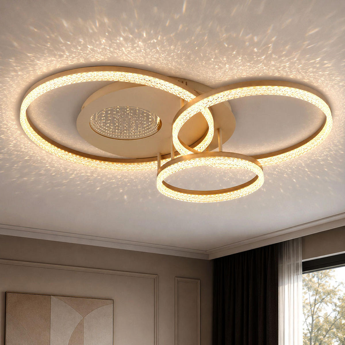 DECKENLEUCHTE SANFORD, Metall, sandfarben matt, LED - Bernsteinfarben, Metall (78/60/14cm) - Globo Lighting