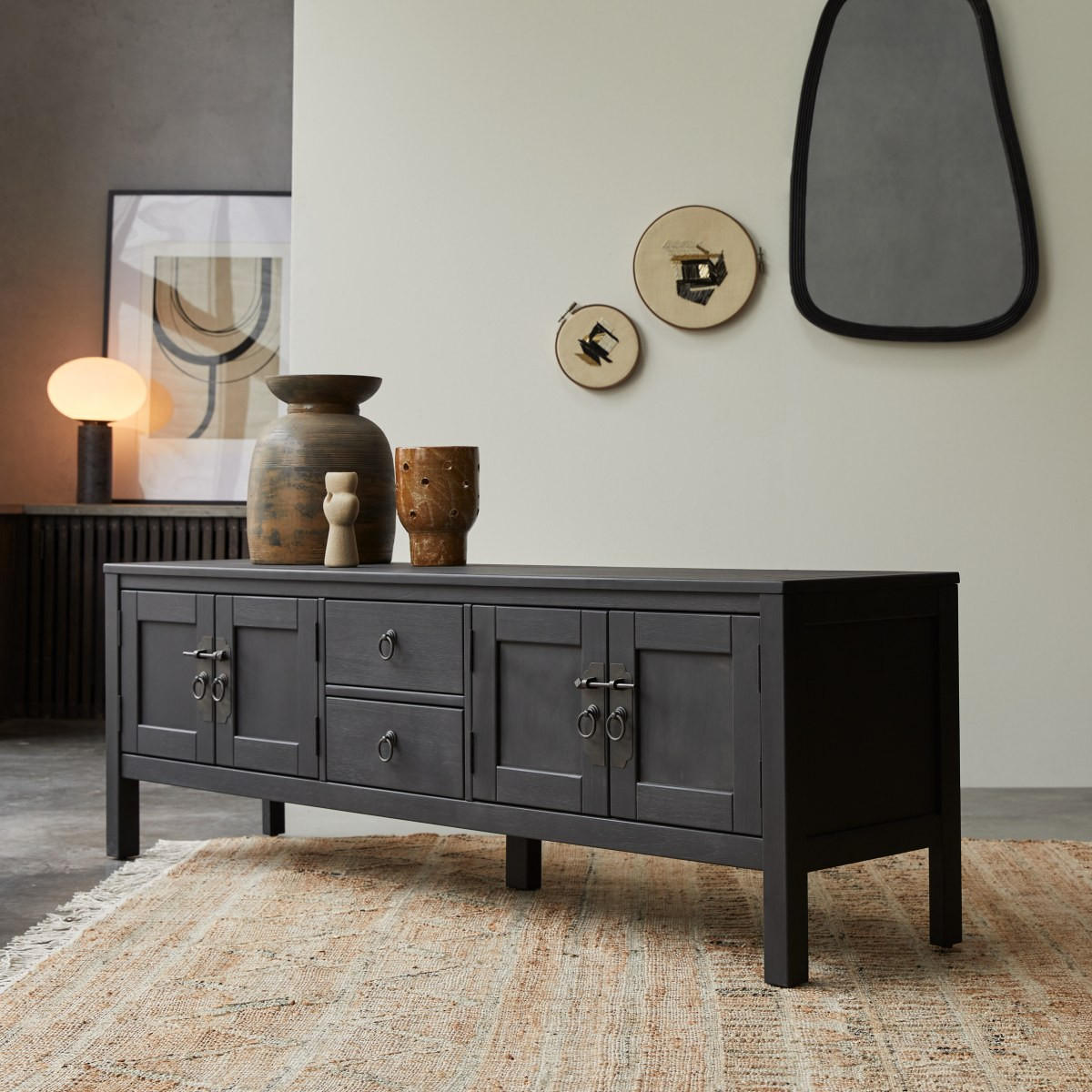 TV-SCHRANK Thaki Black Schwarz aus Pinie - Schwarz, Holz (170/55/40cm) - Tikamoon