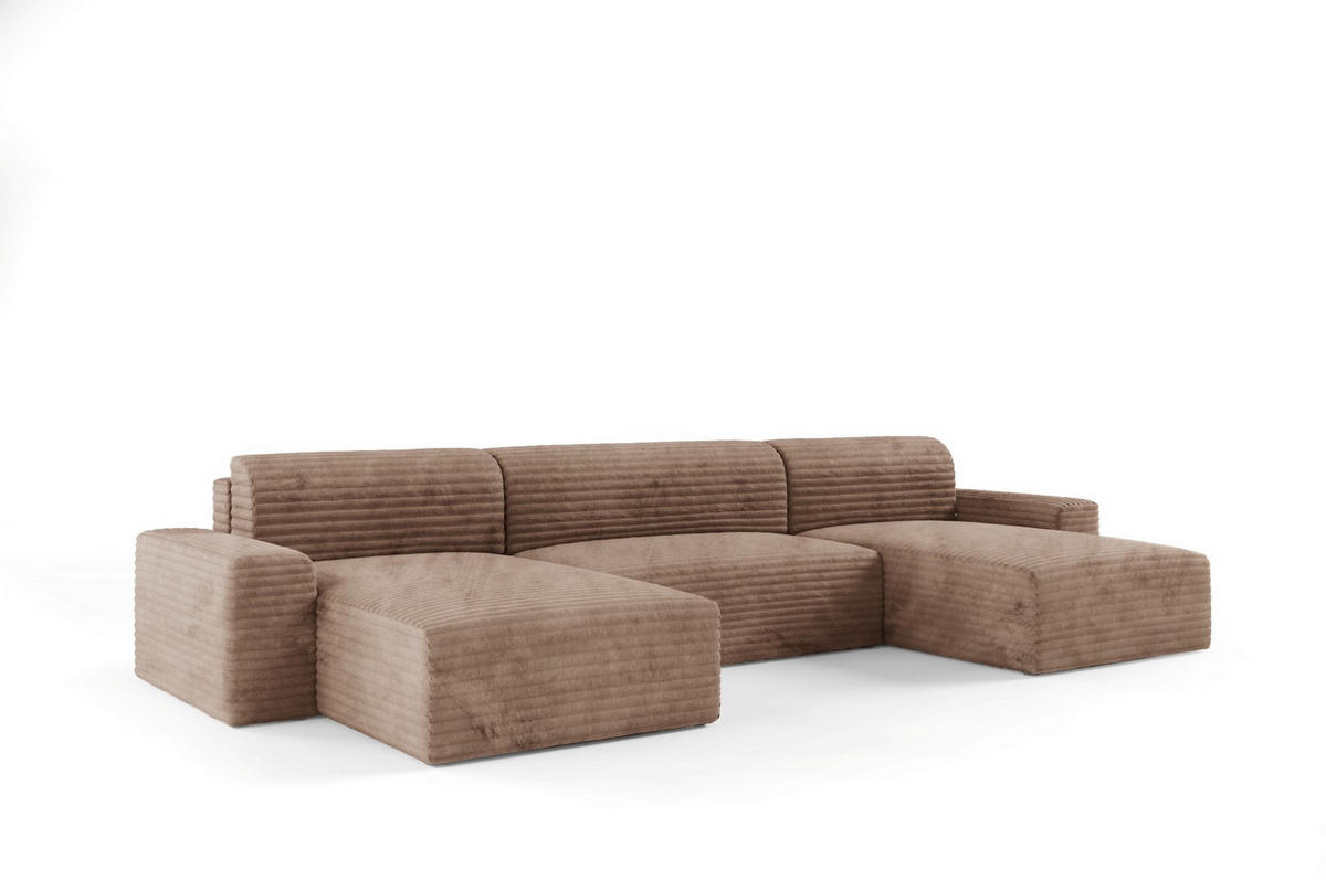 WOHNLANDSCHAFT mit Schlaffunktion Beige - Beige/Schwarz, Holz/Holzwerkstoff (300/70/185cm) - Furnisell