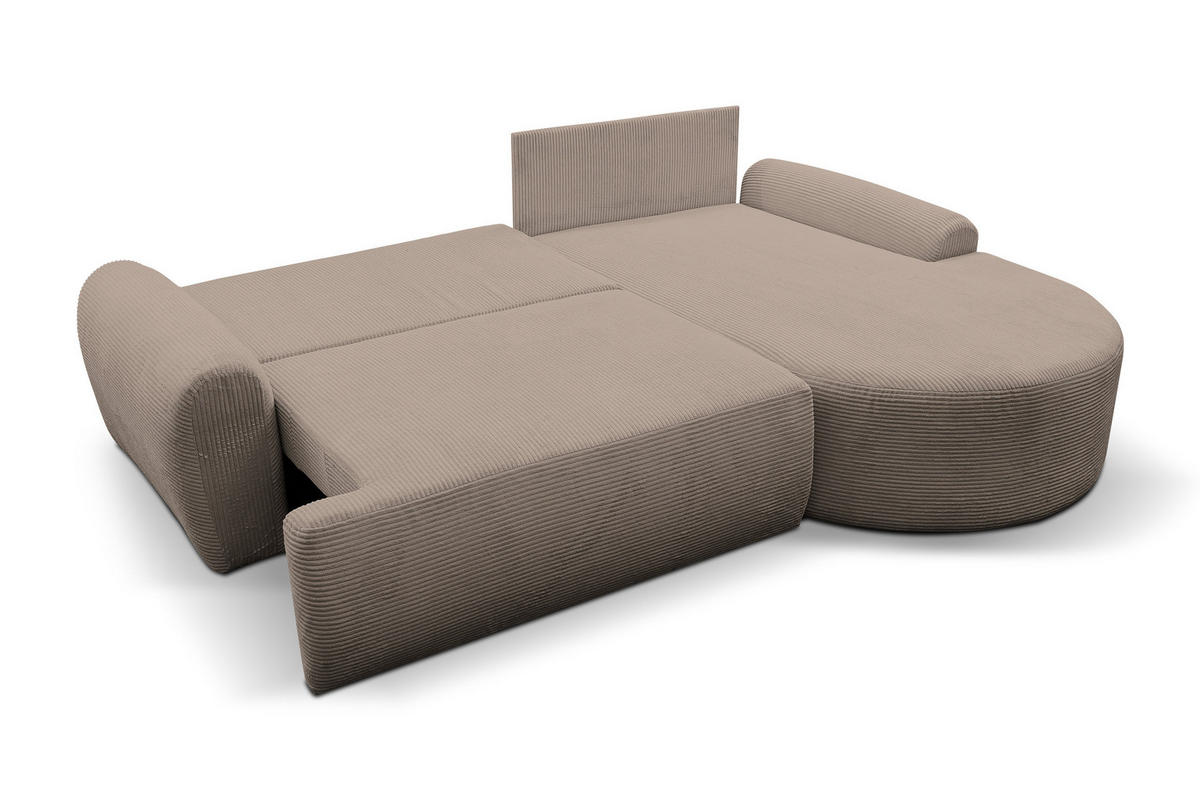ECKSOFA Dream Cord in L-Form mit Schlaffunktion und Bettkasten, Farbe: Braun, Cordstoff, Ottomane Rechts - Braun, Textil (260/136cm) - VENASI MÖBEL