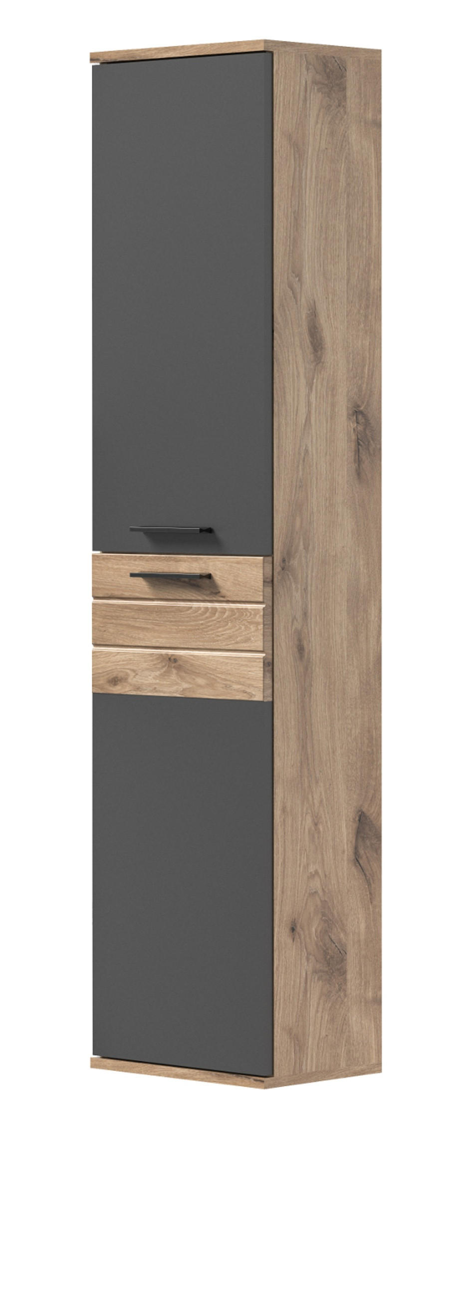 HOCHSCHRANK Hängeschrank Eiche grau 37x152 cm, mit Soft-Close - Eichefarben/Schwarz, Holzwerkstoff/Kunststoff (37/152/24cm) - Inn.Furn