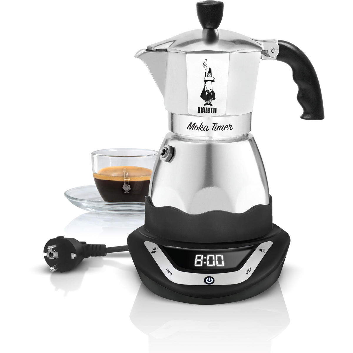 ESPRESSOKOCHER Moka Timer 6 Tassen, Silber-Schwarz, 270 ml - Silberfarben, Metall (18/24/21cm) - Bialetti