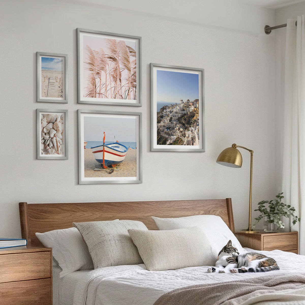 WANDBILDER 5er Set - 50x50 cm & 20x30 cm & 40x60 cm Silberner Rahmen - Japanische Berglandschaften - Silberfarben, Kunststoff (40/60cm) - ArtPrintCave