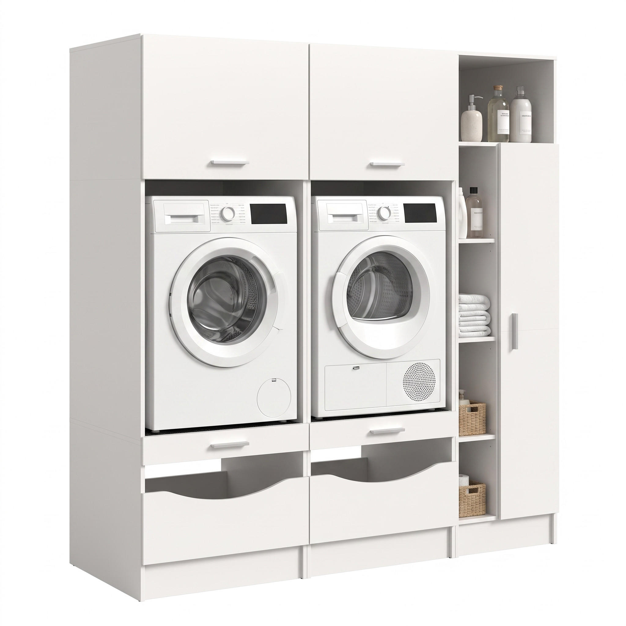 WASCHMASCHINENUMBAU 3tlg. Set Mixx Bad in weiß Nachbildung - modernes Design - B/H/T: 182x195x68 cm - Weiß, Holzwerkstoff (182/195/68cm) - Homes & Jones