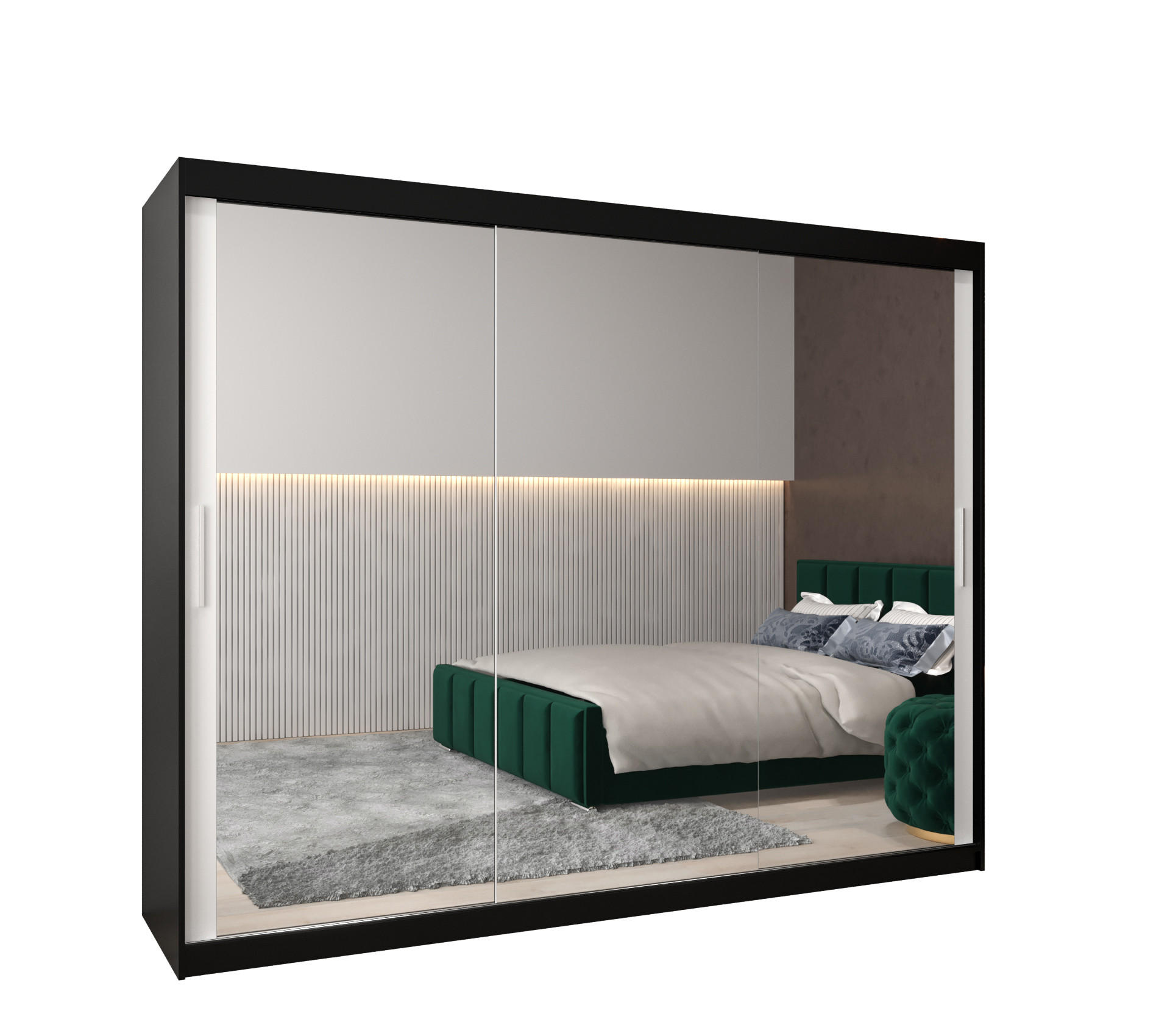 SCHWEBETÜRENSCHRANK 200/250/62 2-türig - Silberfarben/Schwarz, Holz/Kunststoff (250/200/62cm) - Abiks Möbel