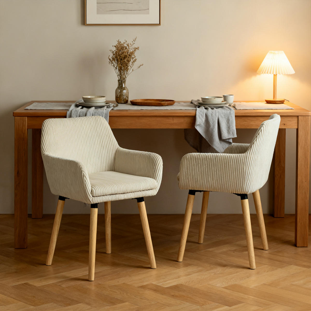 ESSZIMMERSTUHL 2er Set in Beige mit Cord-Optik - Beige, Textil (54/77/53cm) - Meubles Cosy