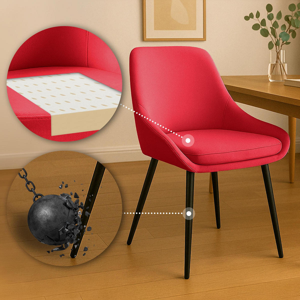 STUHL Samt Rot - Rot/Schwarz, Textil (50/86/53cm) - CLP