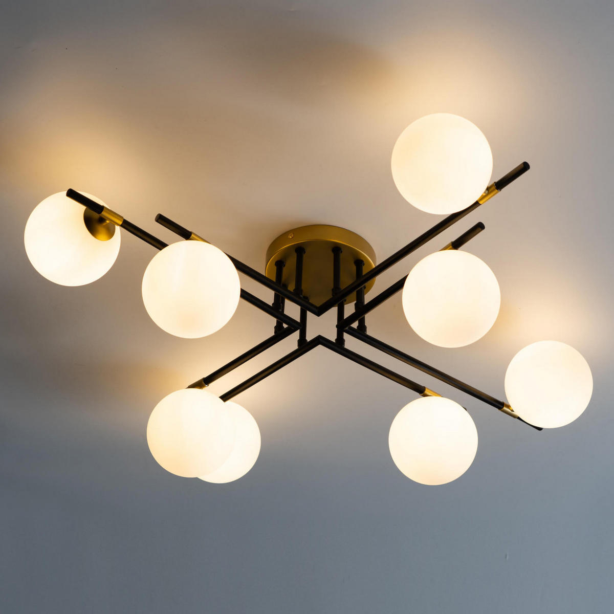 DECKENLEUCHTE Mattina, Schwarz und gold, 81cm - Goldfarben, Glas (81/81/25cm) - KOSILUM