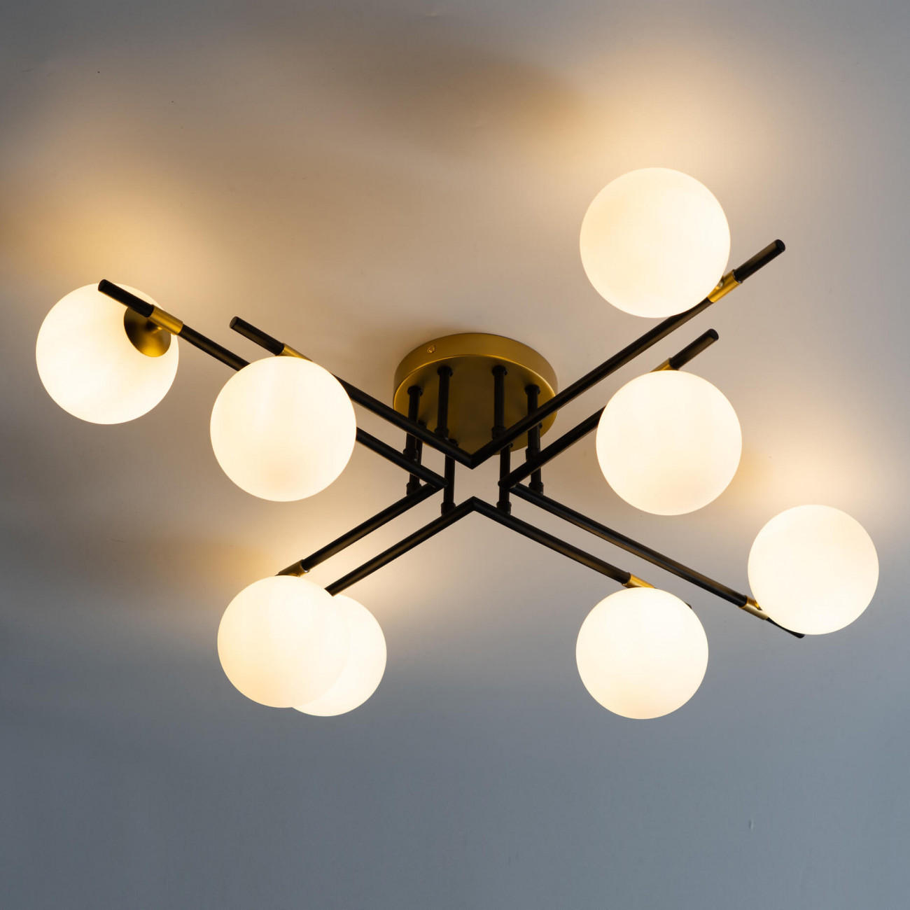 Thumbnail - Kosilum Deckenleuchte, Gold, Glas, 81x25x81 cm, Lampen & Leuchten, Innenbeleuchtung, Deckenleuchten