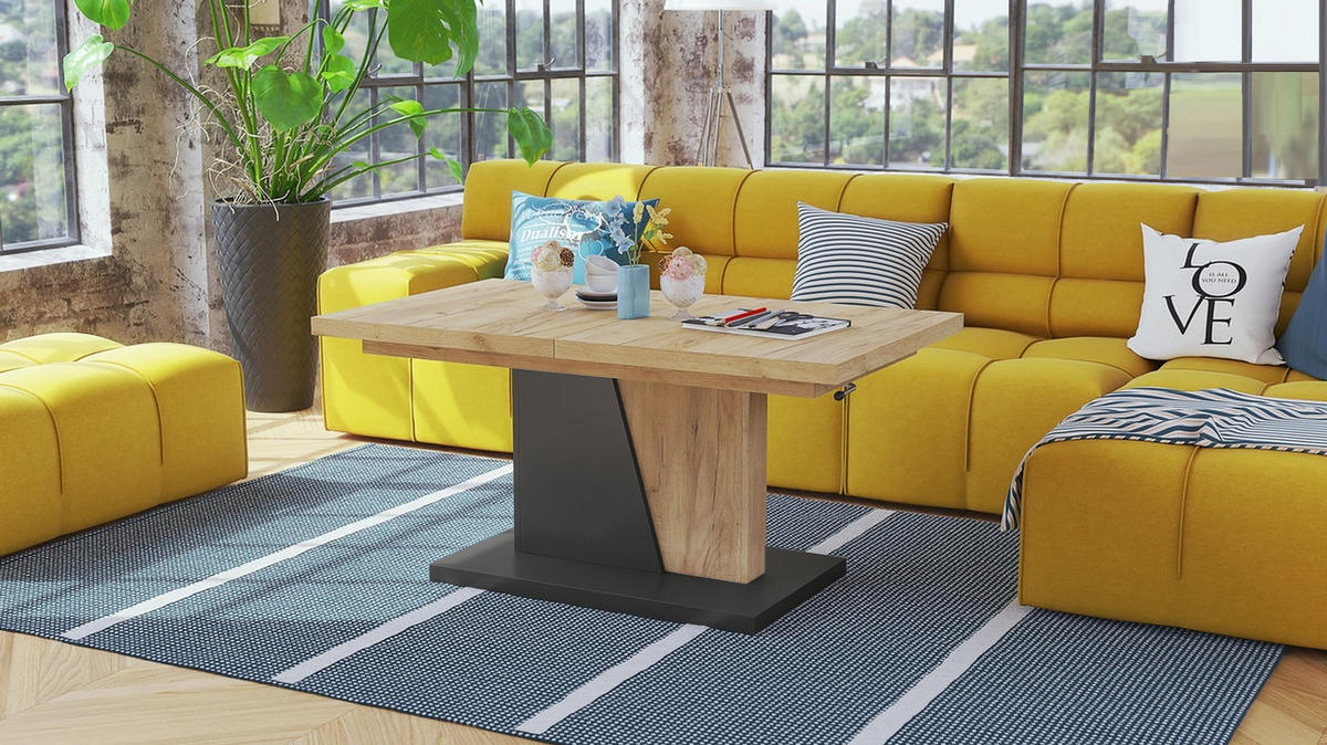 COUCHTISCH rechteckig Eiche Gold - Anthrazit ausziehbar höhenverstellbar - Eichefarben/Anthrazit, Holzwerkstoff (70/120/60cm) - designimpex