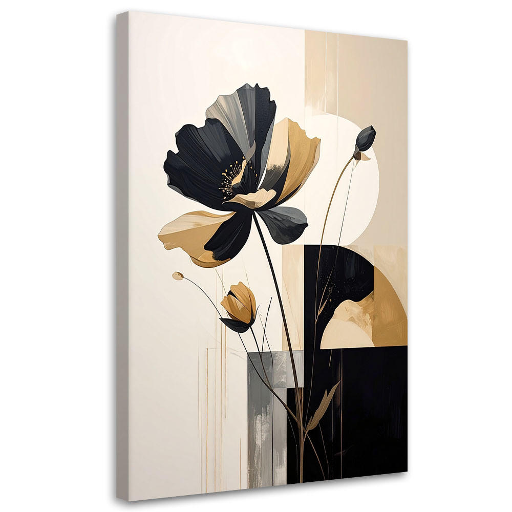 LEINWANDBILDER, Beige und schwarze Blumen in einer modernen dekorativen Komposition - Beige, Textil (40/60cm) - Feeby