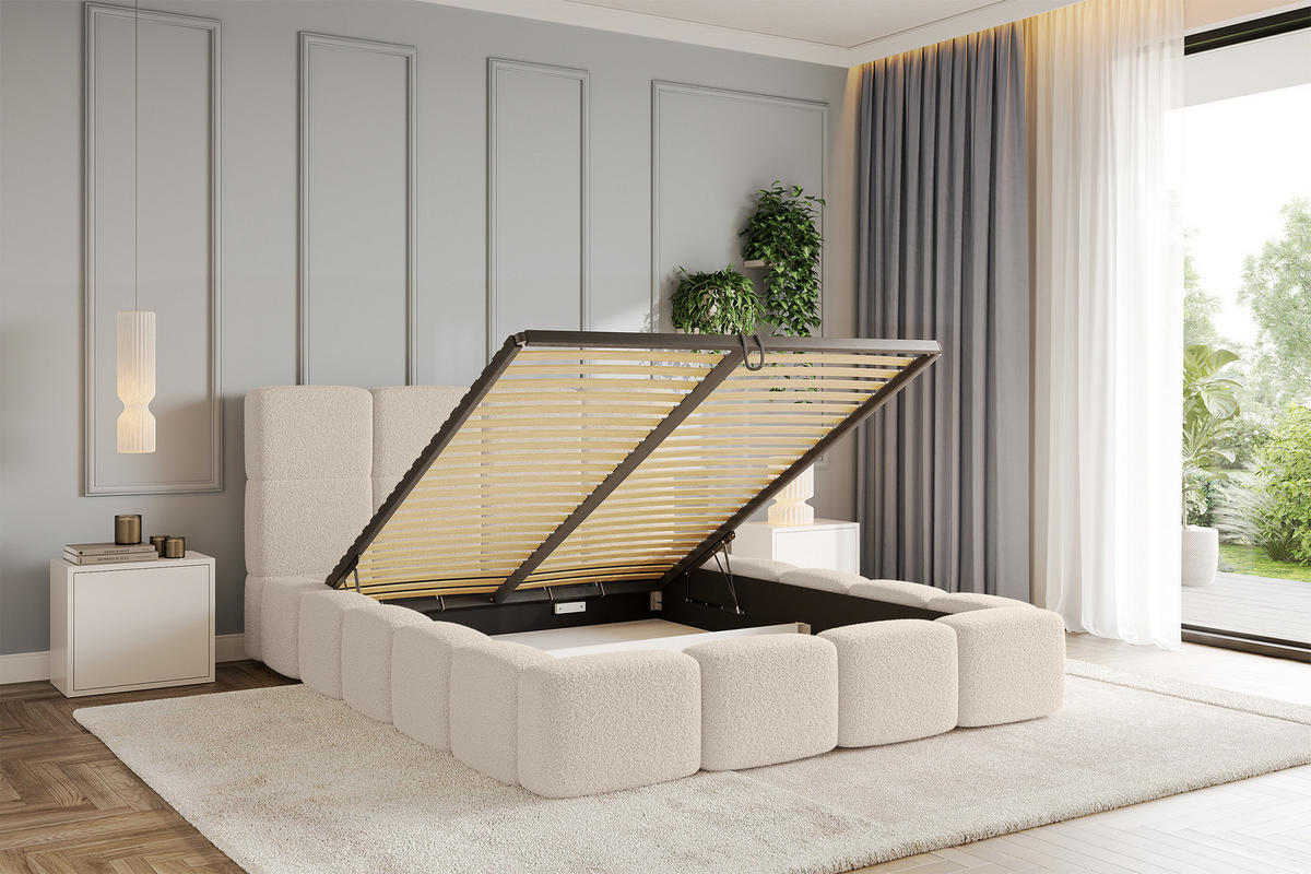 POLSTERBETT mit Bettkasten und Lattenrost, Bett mit Kopfteil, Boxbett ohne Matratze, Doppelbett mit Stauraum - NATA 160x200 Dunkelbeige - Hellbraun, Holzwerkstoff/Textil (160/200cm) - ALTDECOR