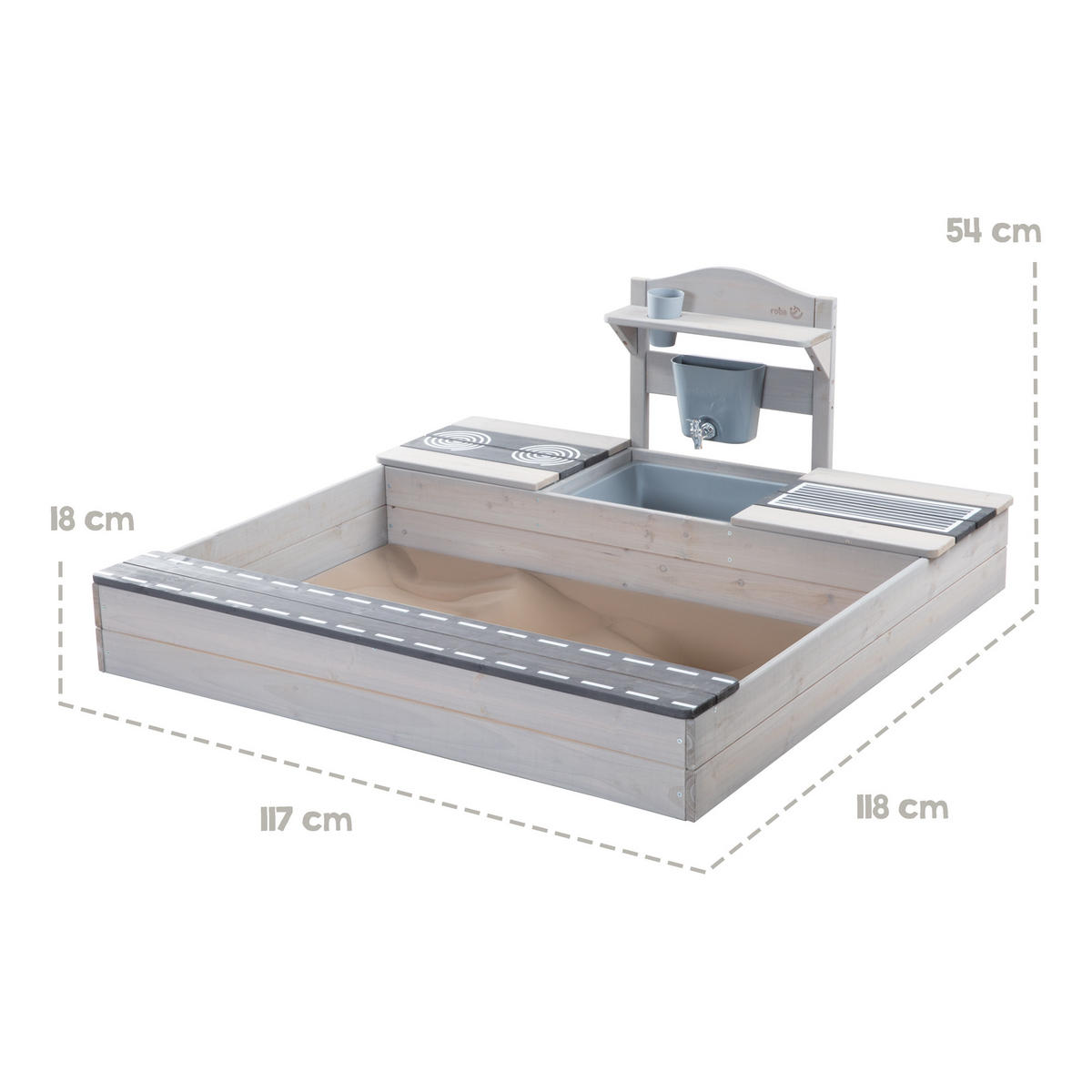 SANDKASTEN STRASSE grau - Grau, Holz (118/117/54cm) - Roba