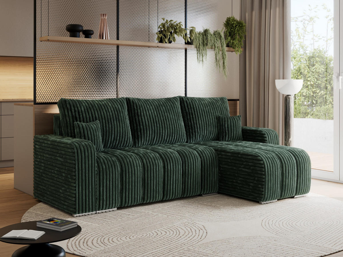 ECKSOFA KIRASSO L Grün Cord - Grau/Grün, Textil (245/147cm) - MKS