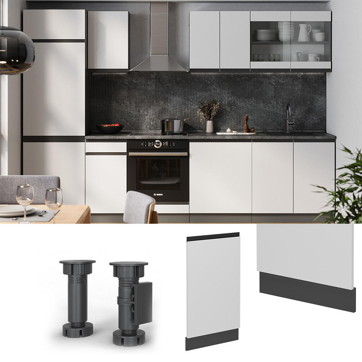 GESCHIRRSPÜLBLENDE R-Line Weiß 45 cm ohne Arbeitsplatte - Anthrazit/Weiß, Holzwerkstoff (45/81.8/1.6cm) - Vicco